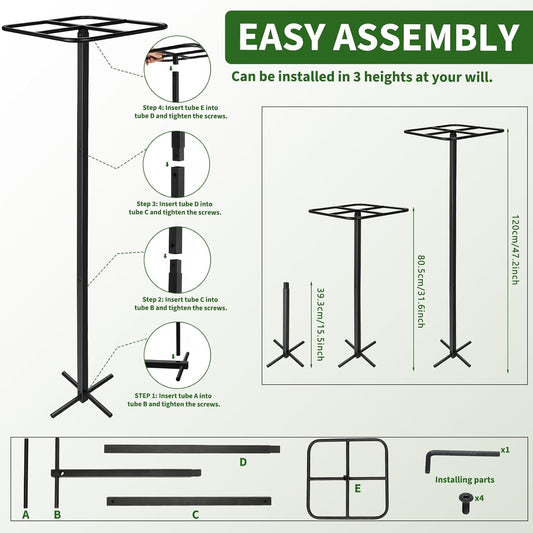 1 Pcs Adjustable Metal Dragon Fruit Plant Trellis 12" x 12" x 50" Durable Vertical Support Tower Plant Cage for Gardening Climbing Plants Trees Cactus Outdoor Garden, Installation Required
