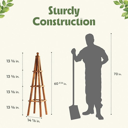Idzo 61-Inch Wood Obelisk Trellis for Climbing Plants, Outdoor & Indoor Garden Decor, Light Brown, Durable, Space-Saving, Easy Assembly, Ideal for Patio & Yard – Upgraded 2025