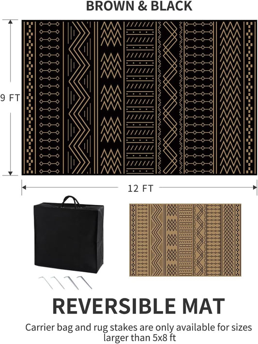 COCOER Outdoor Rug Carpet Waterproof 9x12 ft Patio Rug Mat Indoor Outdoor Area Rug for RV Camping Picnic Reversible Lightweight Plastic Straw Outside Rug for Patio Decor Decoration Boho Rug