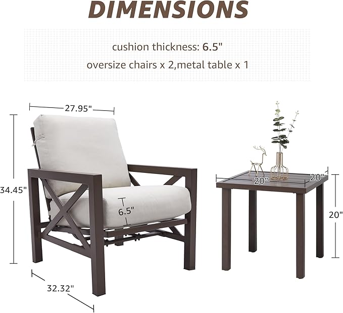 NATURAL EXPRESSIONS 3 Piece Patio Bistro Set, Outdoor Patio Seating Chair, Motion Rocking Chair, Stationary Rocker with Thick Olefin Cushions for Backyard,Porch,Poolside