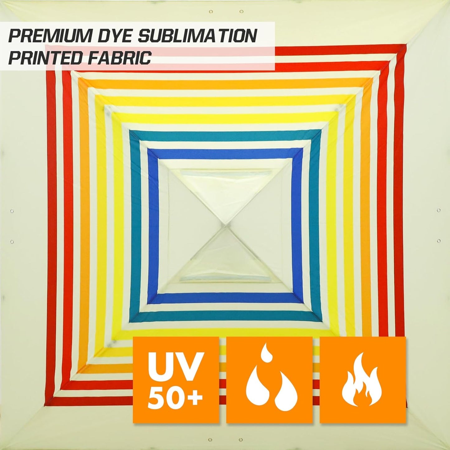 EAGLE PEAK Pop Up Canopy Tent with Wheeled Carry Bag, 8 Stakes, 4 Ropes, 4 Weight Bags, Easy Set Up Tent Canopy, 10x10 ft, 100sqft of Shade, Retro Stripe Tan