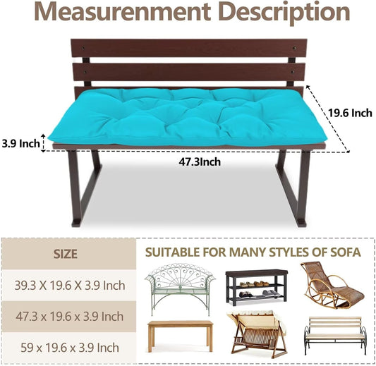 47.3 in Waterproof Indoor/Outdoor Garden Bench Seat Cushions,Thicken Patio Bench Soft Rocking Chairs Pad Lounger Seat for Wicker Loveseat Settee(47.3 X 19.6 X 3.9 in Turquoise)
