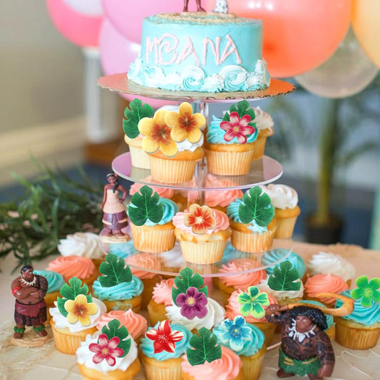 60 Pcs Edible Flowers Cake Decorations Tropical cake topper Hawaiian Birthday Party Decoration for Tropical Luau Summer Party Wedding