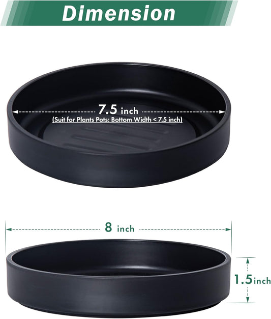 Phoenix Vine 8 Inch Plastic Plant Saucer Water Drip Tray, Heavy Sturdy Round Plant Drainage Tray for Indoors Outdoor, Matte Black, 21-TY-8B-1