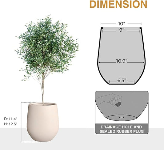 12.5" H x 11.4" D Corso Fiberstone Round Tapered Planter with Drainage Hole, Smooth Finishes, Weather Resistant for Indoor and Outdoor Use (Kilim Beige, 9" Pot Opening)