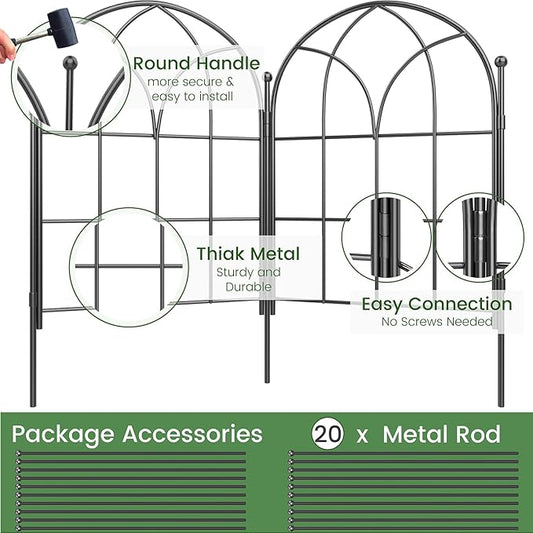 Garden Fences Animal Barrier, 12.55"*16.48" Black Garden Border Fencing, Arched Rustproof Metal No Dig Fence for Dogs, Outdoor Fence, Dog Fencing for Yard, Flower Bed (Medium 19 Pcs)