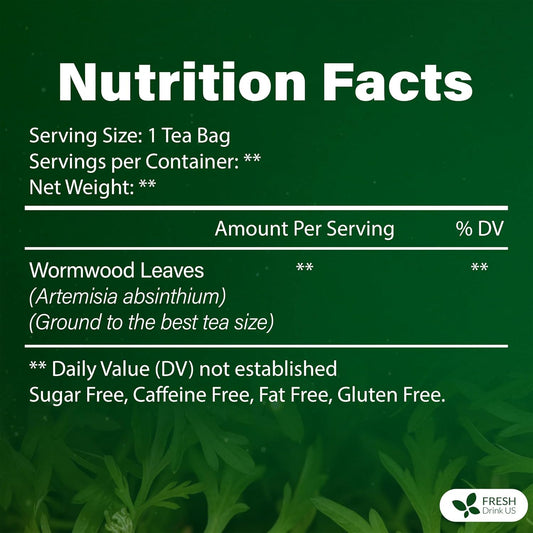 FreshDrinkUS, Premium Wormwood Tea - 135 Tea Bags - Handcrafted Herbal Blend, Caffeine-Free – Smooth Taste & Naturally Refreshing.