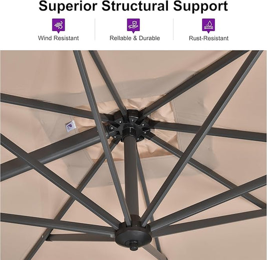 PURPLE LEAF 9 Feet Patio Umbrella Outdoor Cantilever Square Umbrella Aluminum Offset Umbrella with 360-degree Rotation for Garden Deck Pool Patio Taupe