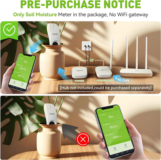RainPoint 3-in-1 Smart Wireless Soil Moisture Meter for Plants Indoor/Outdoor Without Hub, WiFi APP Temperature Sunlight Sensor for Gardening Lawn Houseplants Monitor Hygrometer