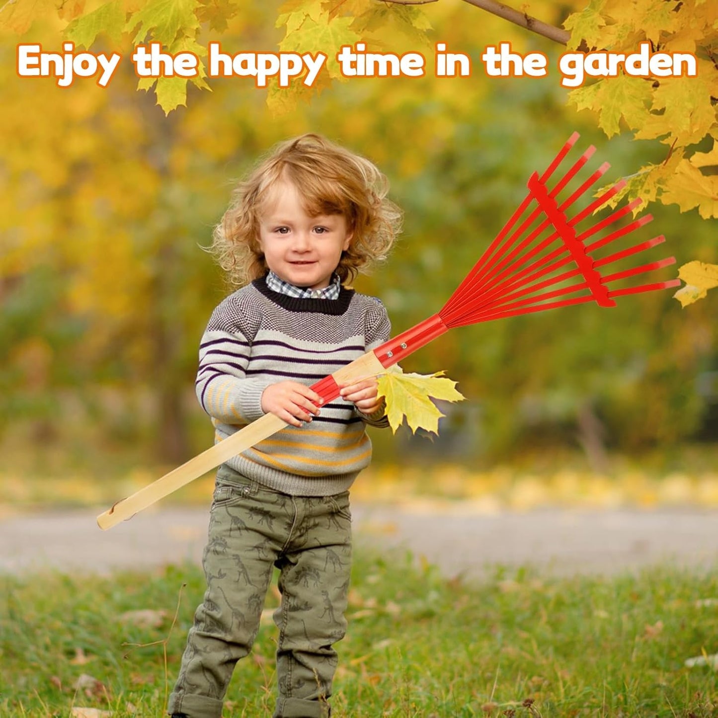 3Pcs Kids Rakes with Hardwood Handle - Metal Kids Leaves Rakes, 28" Child Size Lawn Rakes, Garden Tool Set for Kids Boys and Girls