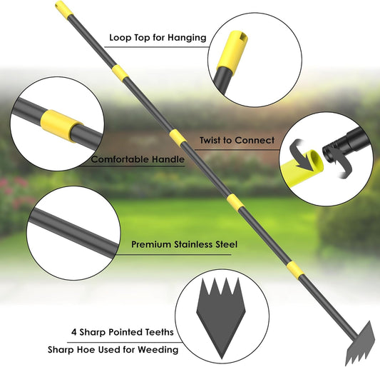 Upgraded Dual Headed Hoe and Cultivator,Garden Hoe with Adjustable Handle for Weeding, Digger, loosening Soil, Sowing Metal Garden Triangles Hoe with Rake Tiller Cultivator (17-73 Inch)