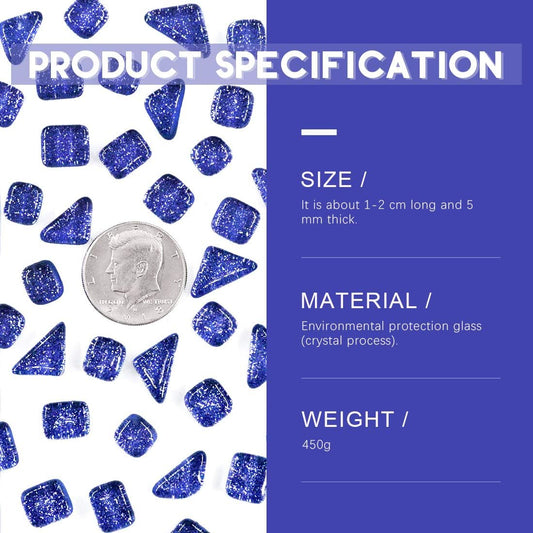 Swpeet 1 Pound Sapphire Blue Shine Crystal Series Mosaic Tiles Assortment Kit, Square and Triangle Genuine Mosaic Tiles Glitter Crystal Mosaic Perfect for Home Decoration Crafts - Mosaic Tiles X