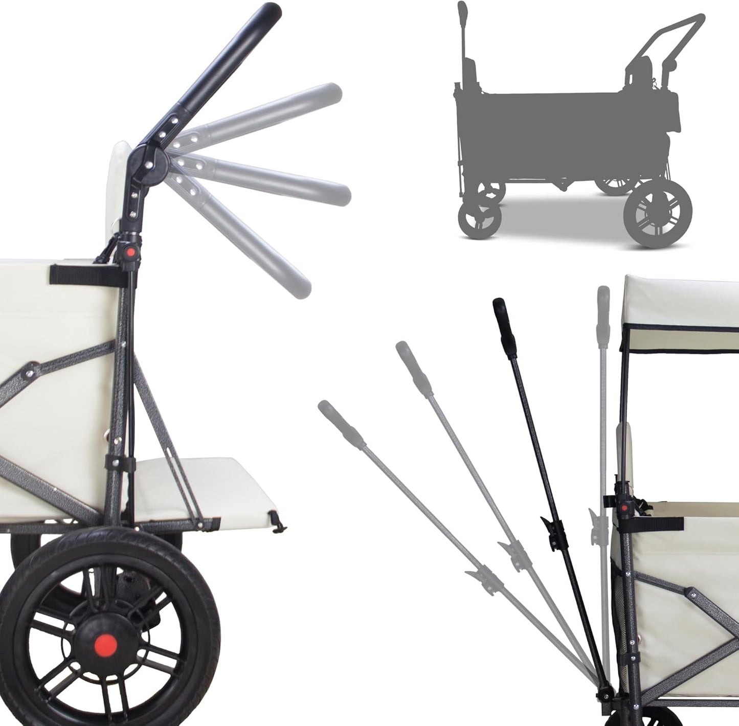 TMZ Collapsible Foldable Wagon Cart with Quick-Release Wheels and 2 Seats, Heavy Duty Wagon 265LBS Load Capacity for Camping Garden Shopping (Beige)