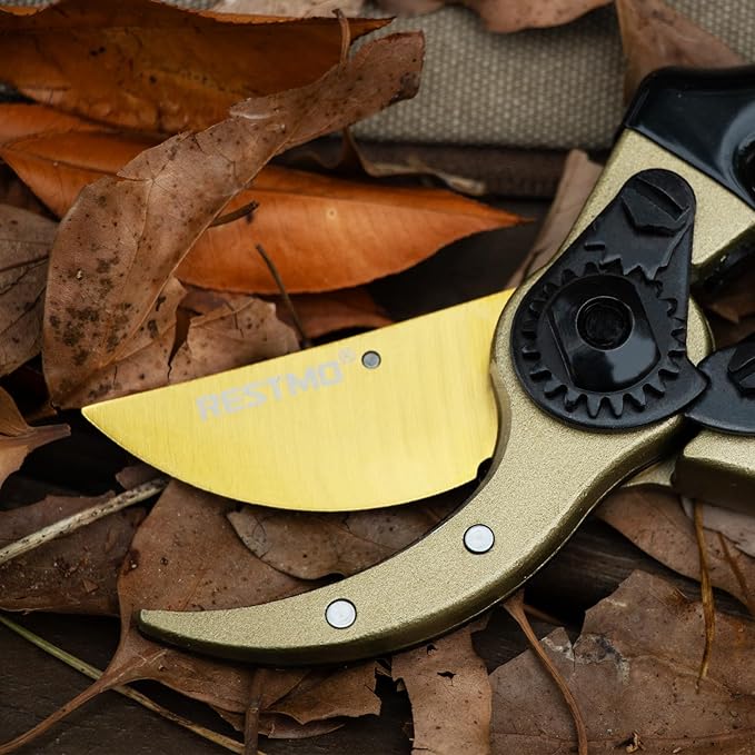 RESTMO 8.6" Professional Pruning Shears, Premium Titanium SKS5 Steel Blade for Long-Lasting Sharpness, Forged Aluminum Handles for Durability, Bypass Pruners for Gardening, Clippers & Scissor Tool