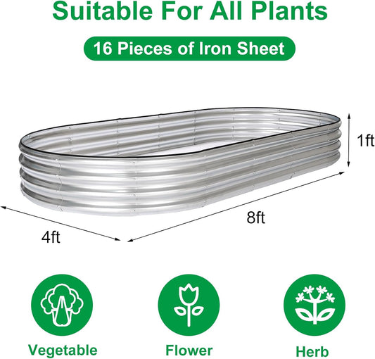 JERIA 8×4×1ft Oval Raised Garden Bed,Galvanized Raised Garden Bed Kit Outdoor Metal Gardening Planter Box for Vegetable, Fruits, Flower,Herbs