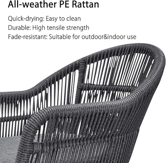 PURPLE LEAF 7 Pieces Patio Dining Set with Outdoor Aluminium Dining Table and Woven Rattan Chairs Modern Metal Furniture Cushions Sets for Garden Yard Indoor Decor Kitchen Grey