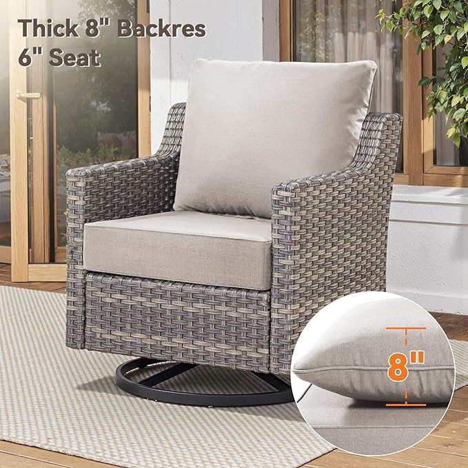 Luxury 6" Outdoor Cushions for Patio Furniture, 24x24x6" Thick Seat Cushion Set of 8, Fade Resistant Couch Chair Replacement Cushions High Density Deep Wicker Chair Cushion w/ Removable Cover, Beige