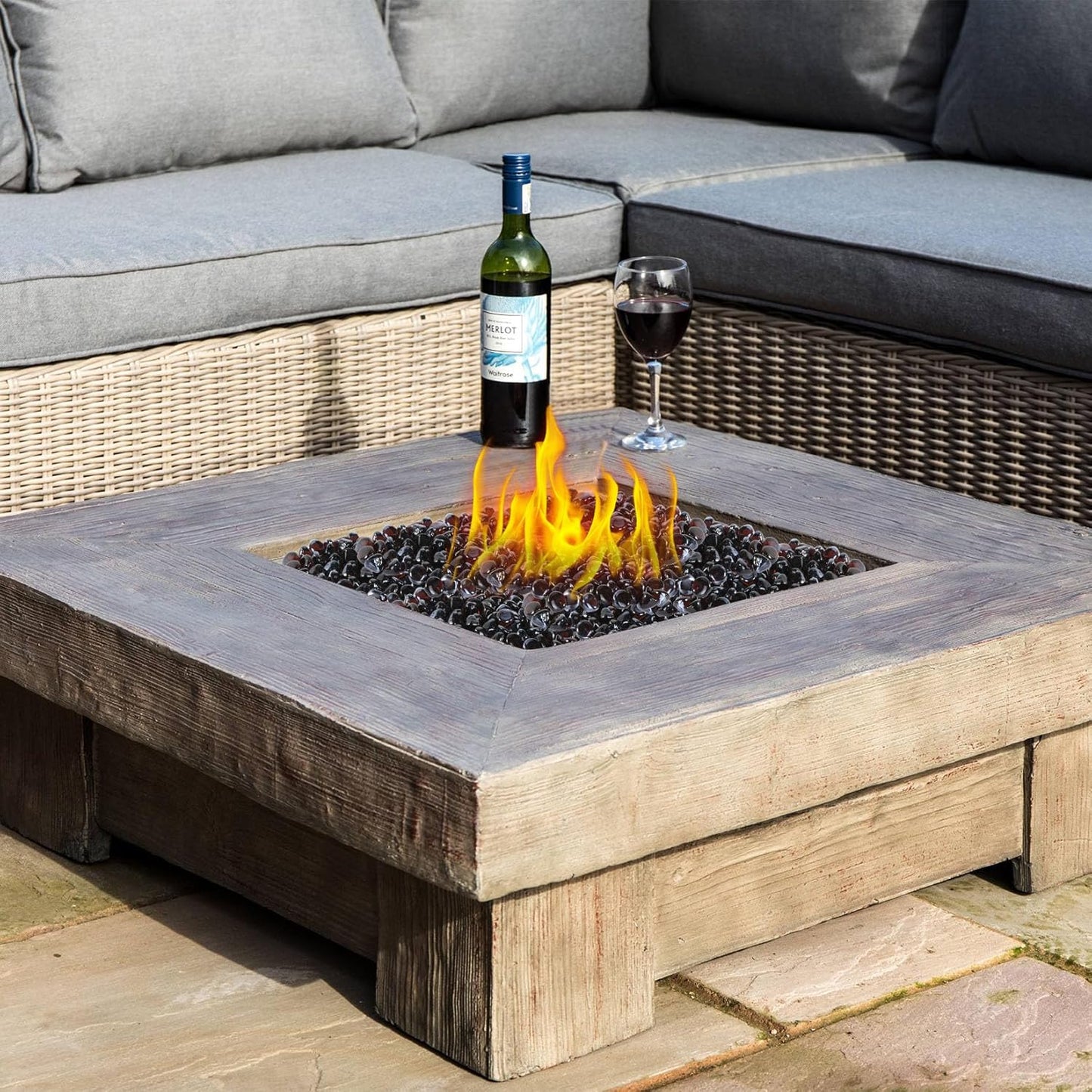 Fire Glass, Fire Pit Rocks for Propane Firepit, Fireplace and Outdoor Decorative, 10LB High Luster 1 Inch Amber Diamonds Glass Beads