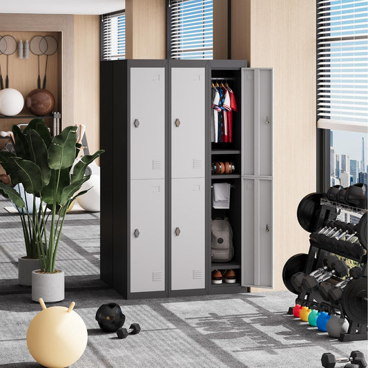 2 Doors Tall Single Metal Locker, Metal Lockers for Employees with Keys, 72” Black Employee Storage Cabinet with Doors, Steel Storage Cabinets Lockable for School, Gym, Home, Office, Mudroom, Black