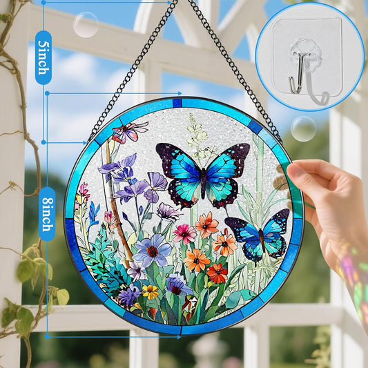 Stained Glass Window Hanging, 8 Inch Butterfly Sun Catchers Indoor Window, Suncatchers for Windows Hanging, Home Decoration and Christmas, Festival, Mother's Day, Birthday, Gifts for Women, Mom