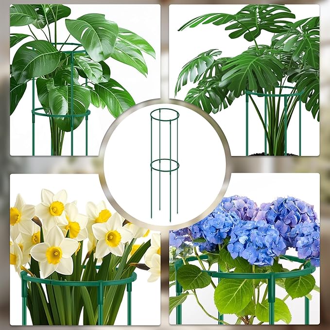 Small Tomato Cage 2 Pack,SupKing Adjustable Plant Trellis Plastic Potted Support Ring Stakes for Indoors Garden Climbing Vines Peony Cucumber,Comes 20 Twist Ties