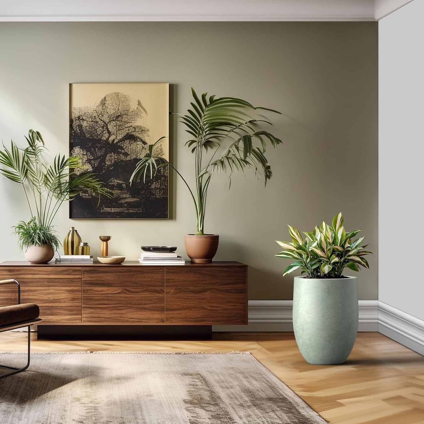 Kante 21.7" H Mint Green Tall Planter, Large Outdoor Indoor Decorative Pot with Drainage Hole and Rubber Plug, Modern Round Style for Home and Garden