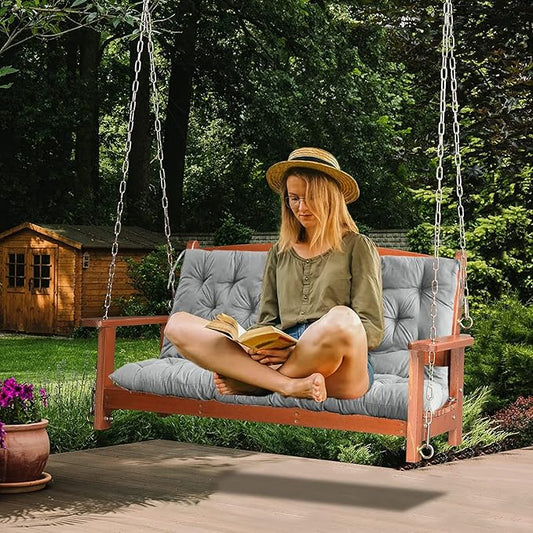 Swing Replacement Cushions with Backrest, 2 or 3 Seater Waterproof Non-Slip Overstuffed Swing Pad, Outdoor Bench Cushion for Porch Chair Swings Garden Furniture (Light Grey, 40 * 71 in)