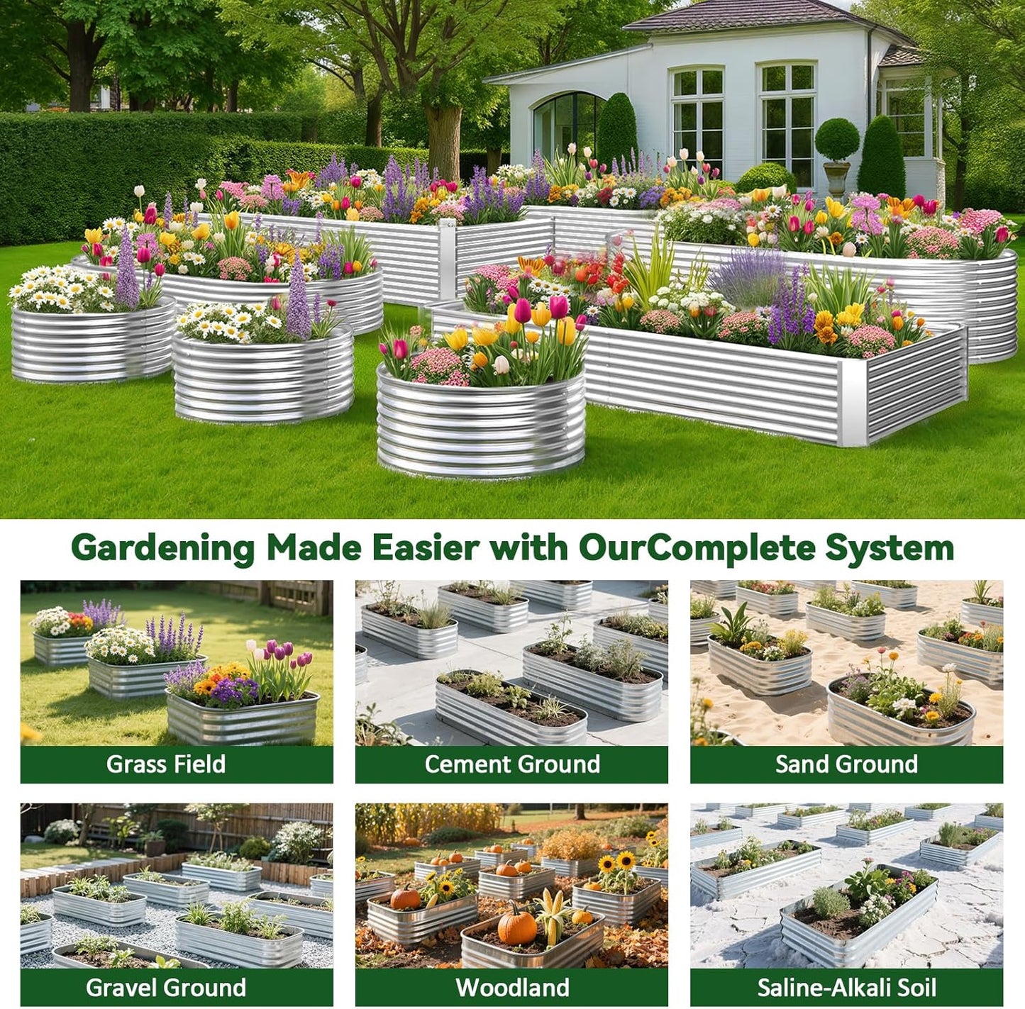 2 Pack 8x4FT Tall Galvanized Raised Garden Bed Outdoor,Metal Garden Bed for Vegetables,Steel Raised Beds for Gardening,Above Ground Garden Box for Flower