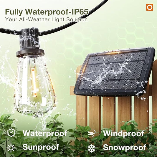 addlon 54(48+6) FT Solar String Lights Waterproof,Patio Lights Solar Powered with Remote& USB Port 24+2 LED Shatterproof Bulbs 3 Lighting Modes Outdoor Lights for Camping Backyard Garden
