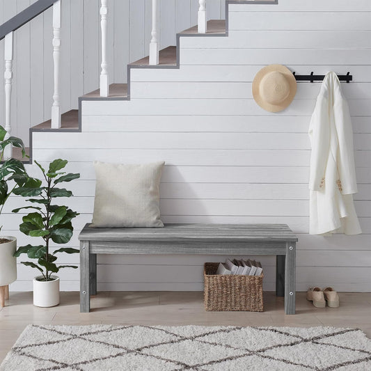 Psilvam 2-Person Outdoor Poly Lumber Patio Backless Bench, Fade-Resistant & Odor-Free Poly Lumber Patio Furniture, Weatherproof, Suitable for Garden, Porch and Park, 700 Lbs Support (1, Light Gray)