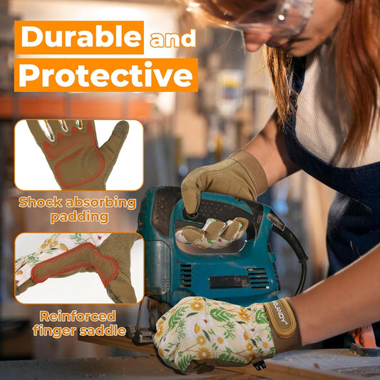 HANDLANDY Women Safety Work Gloves Utility Touch Screen Working Grip Glove for Yardwork Gardening Breathable Mechanic Gloves