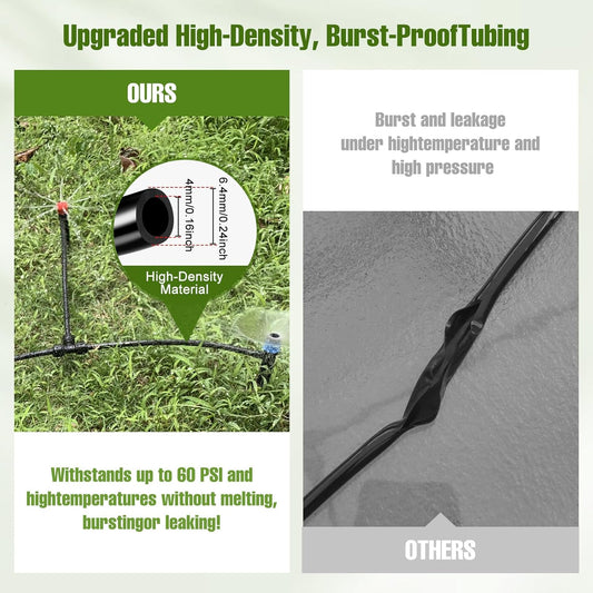 100FT 1/4 Inch Drip Irrigation Tubing with 10 Pack Push-to-Connect 1/4" Tee Connectors, Distribution Drip Line Hose & Universal Tee Fitting, for Drip Irrigation Parts or Drip System and Misting System