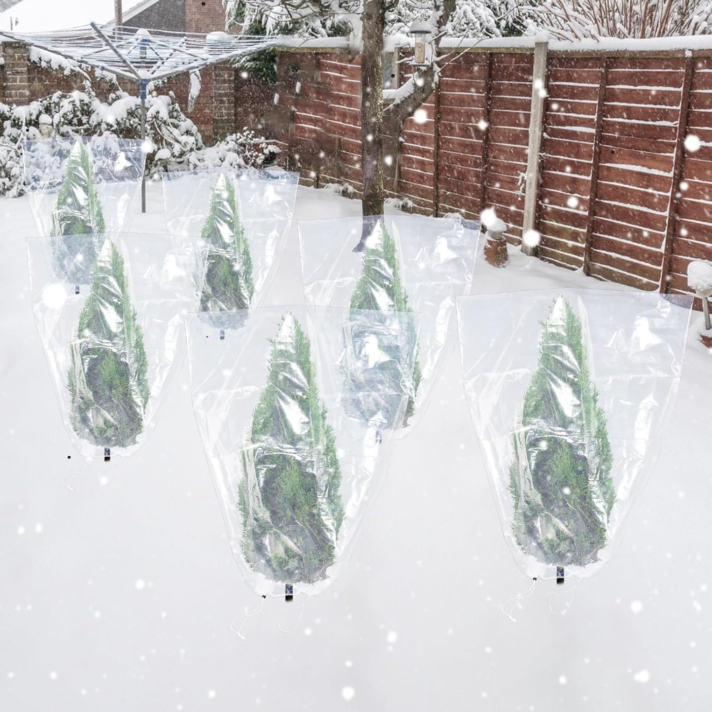 ANPHSIN 6 Pcs Winter Plant Cover Freeze Protection - 23.6" x 31.5" Plastic Plant Frost Bags with Drawstring, Transparent Waterproof Plant Shelter Coverings for Outdoors Garden Potted Plants