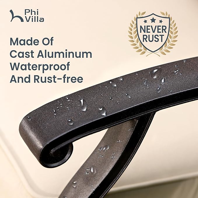 PHI VILLA 7 Piece Cast Aluminum Patio Dining Set for 6, Outdoor Table and Chairs, Patio Furniture Set with 63" x 37.4" Aluminum Table and 6 Swivel Rockers Dining Chairs with Cushions