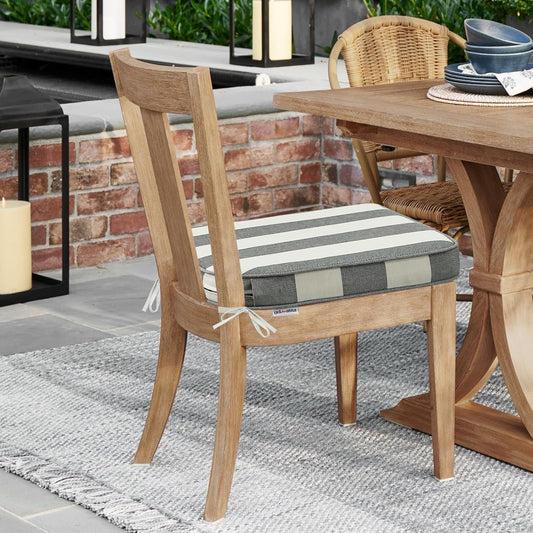 Round Corner Seat Cushions, 17" x 16" x 2", Set of 4, Indoor Outdoor Water Repellent Universal Chair Pads with Ties for Patio Furniture, Garden Deck Dining Chairs, Gray Stripe