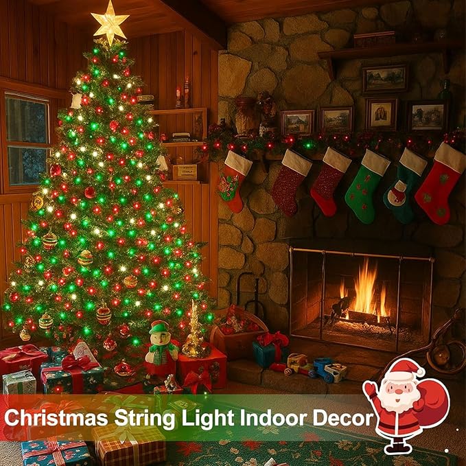 4 Pack 180FT Solar Christmas Lights Outdoor Waterproof, Super Bright 320 LED Solar String Lights with 8 Lighting Modes, Green Wire Twinkle Tree Light for Outside Xmas Party Decor (Red White and Green)