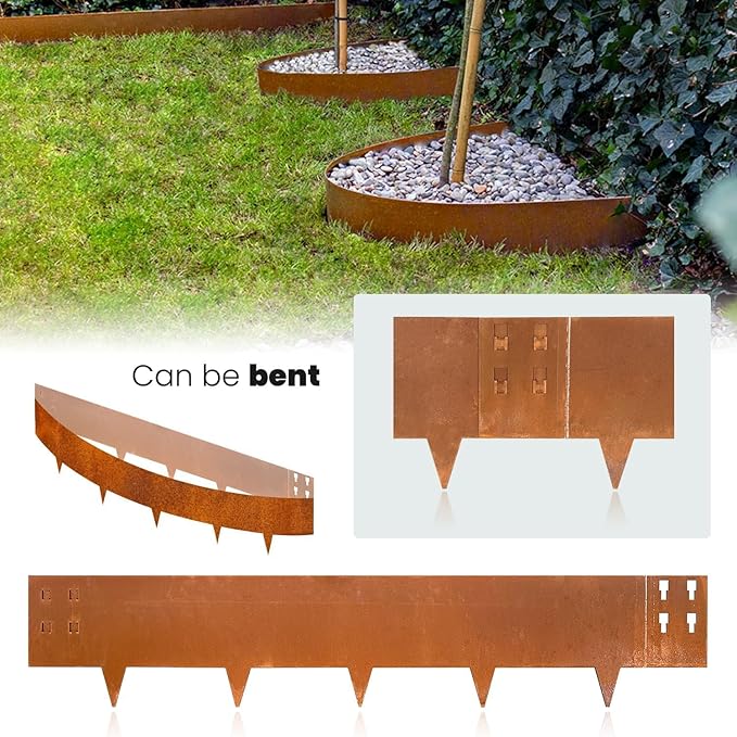 Corten Steel Edging Steel Landscape Edging Metal Garden Edging 8 Inch Metal Landscape Edging Landscaping Rusted 40 Inch Strips Patina 6 pcs Edge for Yard Lawn Outdoor by GZGNEEVL