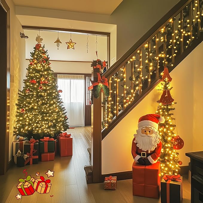 JMEXSUSS 2 Pack Solar Christmas Lights Outdoor Waterproof, Total 66 FT 200 LED Solar String Lights Outdoor, Twinkle Light for Christmas Tree Outside Garden Yard Decor(Warm White)