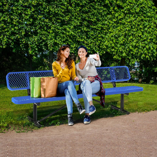 Heavy Duty Park Bench with Back Portable Frame, Outdoor Metal Park Bench with Backrest, Steel Mesh Outdoor Bench for Garden, Lawn, Patio, Porch, Park, Yard (Blue, 94.1" D x 23.2" W x 32.5" H)