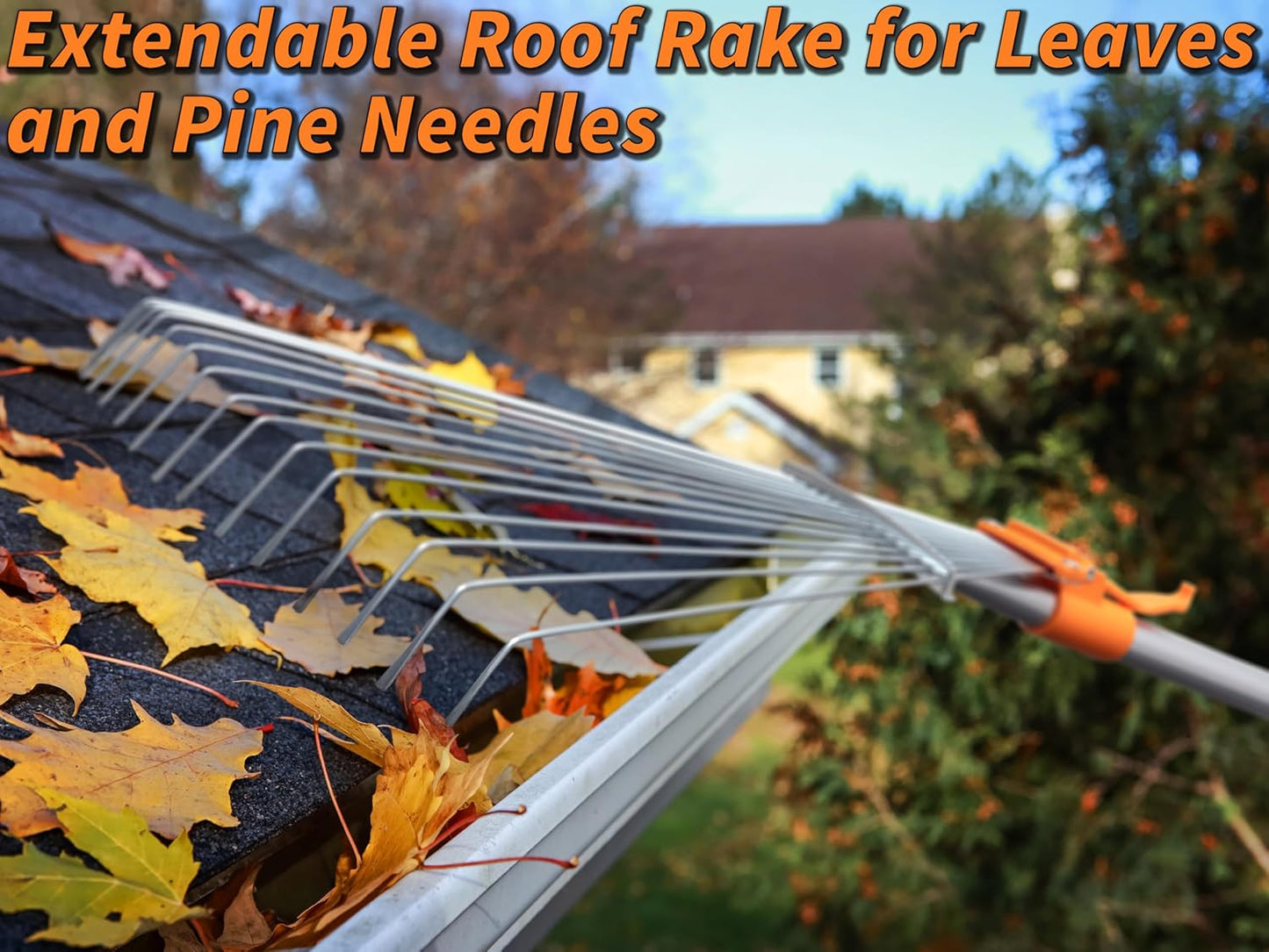 5-24 Telescoping Roof Rake 30 ft Reach // Collapsible Roof Rake for Leaves and Pine with Extension Pole // Roof Cleaning Tool for Gardening and Lawns // High Reach Adjustable Metal Leaf Raker