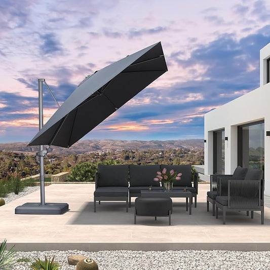PURPLE LEAF 10 FT Cantilever Patio Umbrella Outdoor Aluminum Offset Square Umbrella with 3 Years Fade Resistance Recycled Fabric and 360-degree Rotation for Deck Pool Garden, Graphite Grey