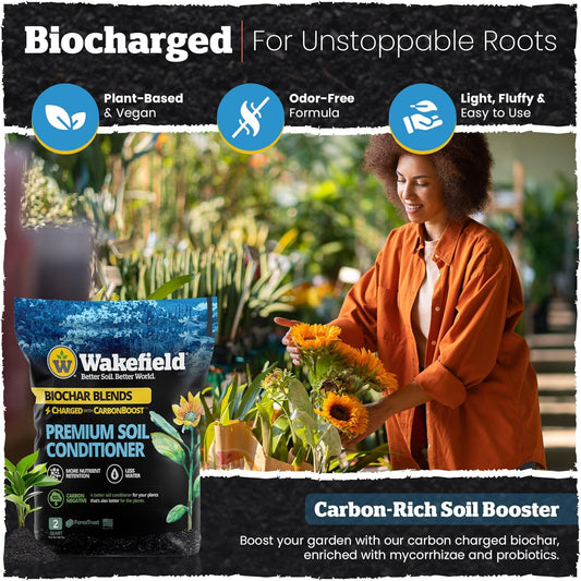 Wakefield Premium Indoor Potting Soil - Professional Biochar & Probiotics with CarbonBoost Technology - Ultimate Organic Potting Mix for Indoor & Outdoor Plants, Succulents & House Plants - 2Quarts