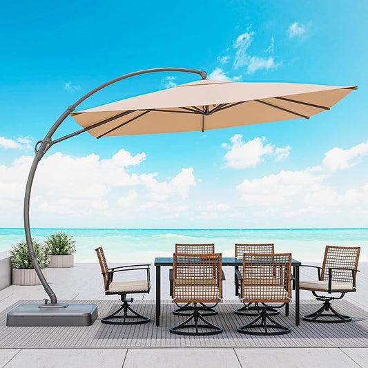 LAUSAINT HOME 10x10FT Patio Umbrella with Base, Large Square Cantilever Umbrella Heavy Duty Offset Hanging Umbrella with 360° Rotation for Market, Pool, Garden, Backyard (Beige 10x10FT)