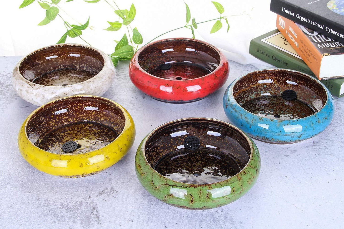 VanEnjoy 7.3 inch Round Large Shallow Succulent Ceramic Glazed Planter Pots with Drainage Hole, Bonsai Pots Garden Decorative Cactus Stand Flower Container (blue)