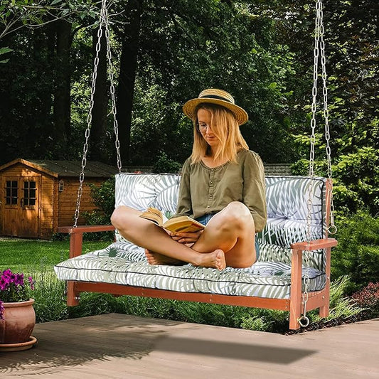 Swing Replacement Cushions with Backrest, 2 or 3 Seater Waterproof Non-Slip Overstuffed Swing Pad, Indoor/Outdoor Bench Cushion for Porch Chair Swing Garden Furniture (Flower color2, 40 * 70.8in)