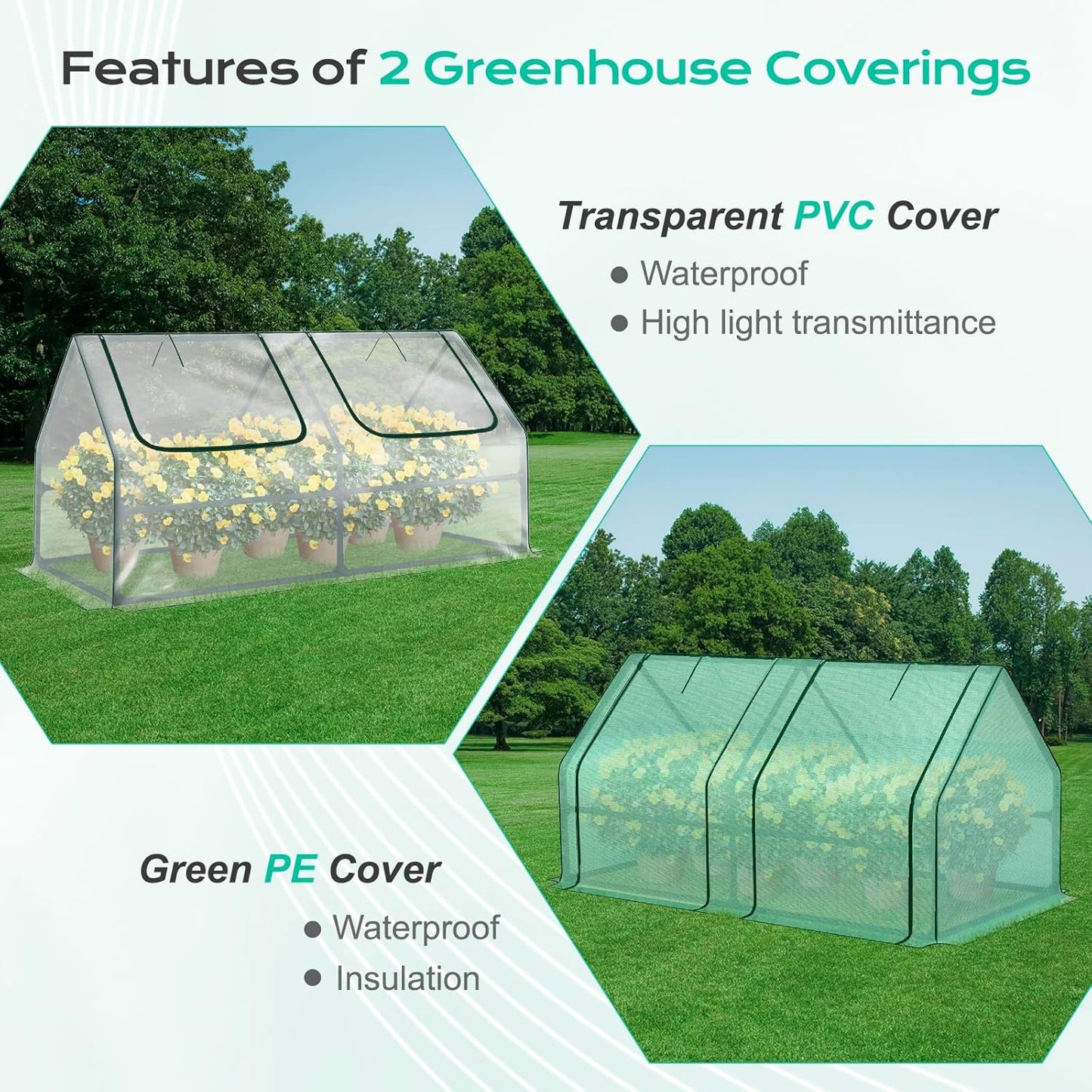 BPS 6x3x3 ft Mini Garden Greenhouse with Dual Covers (PE & PVC) Waterproof, UV-Protected Portable Grow Tent for Flowers, Vegetables, and Herbs in All Seasons