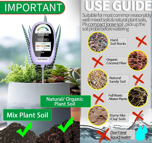 HSLGOVE Soil Test Kit, 2-in-1 Soil Moisture Meter/Soil PH Meter, Dual Screen Soil Tester, Soil Moisture Meter for Plants Watering/Gardening for Lawn,Farm Indoor&Outdoor Use-AgatePurple