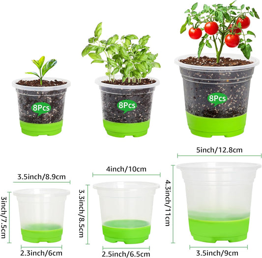 MIXC 24 Packs 5/4/3.5 Inch Reinforced Nursery Pots with Silicone Base for Easy Transplant, Variety Pack Plastic Plant Pot Seedling Planter Seed Starter Flower