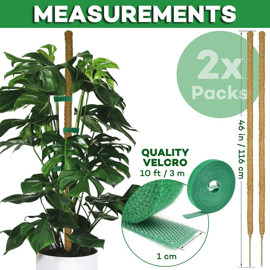 2 Pack Moss pole - 46 Inch Moss Pole Indoor - Monstera Plant Support - Plant Stakes for Indoor Plants - Plant Stiks support Tall - Moss Pole for Climbing Plants support - Monstera Pot - Moss Poles