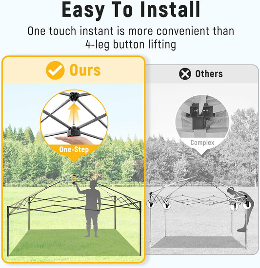 Canopy Tent 10x10, 1-Person Setup Pop Up Canopy Tent with Roller Bag, 3 Adjustable Height, 4 Sandbags, 8 Stakes, 4 Guylines, Waterproof and UPF50+ Sun Protection Outdoor Canopy for Party,Beach